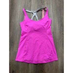 Lululemon Optimal Tank Top Womens 6 Pink athletic deep indigo Built in Shelf Bra